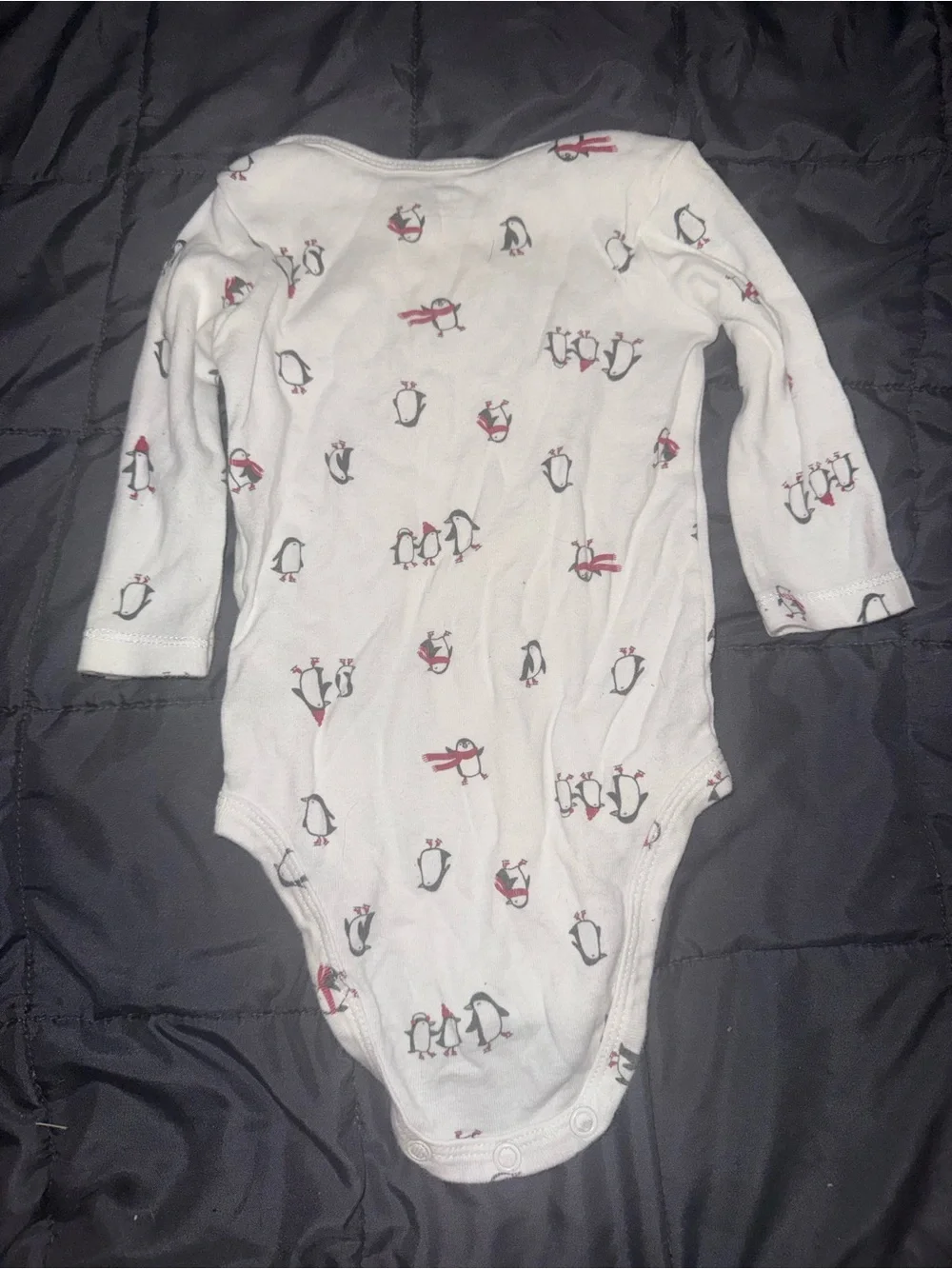 Carter's White Long-Sleeve Penguin Print One-Piece